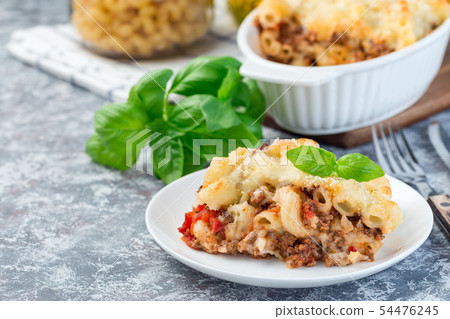 Macaroni casserole with ground beef, cheese Macaroni casserole with ground beef, cheese 54476245