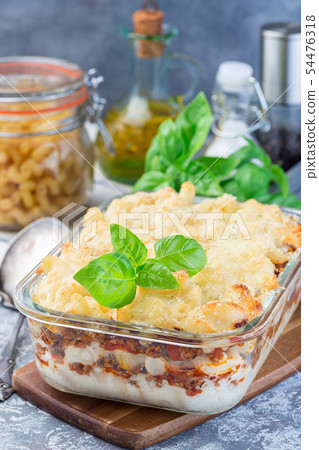 Macaroni casserole with ground beef, cheese Macaroni casserole with ground beef, cheese 54476318