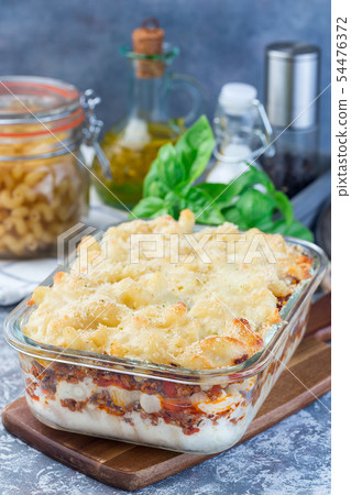 Macaroni casserole with ground beef, cheese Macaroni casserole with ground beef, cheese 54476372