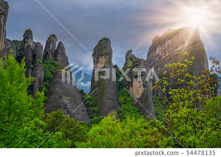 View of the impressive rock formations in Meteora 54478135