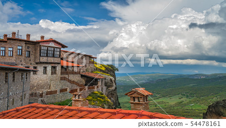 Red tiled rooftops of Great Meteoron Monastery 54478161