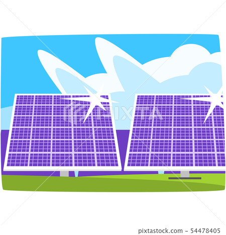 Solar power plant, ecological energy producing station, renewable resources horizontal vector Solar power plant, ecological energy producing station, renewable resources horizontal vector 54478405