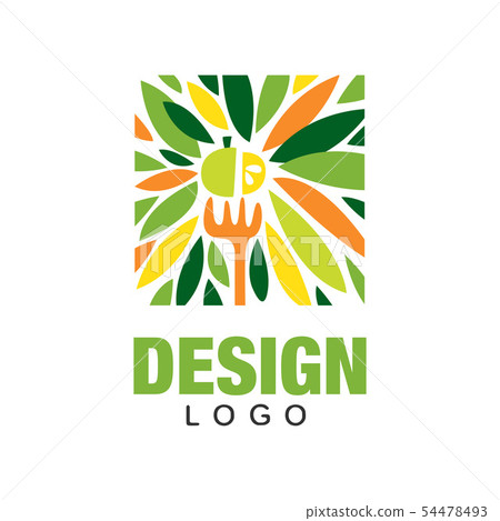 Colorful fruit logo. Healthy food concept. Original label template in rectangular shape. Flat vector 54478493