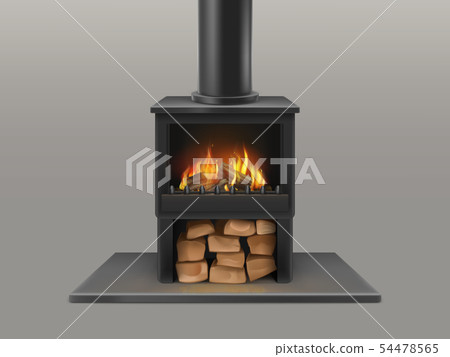 Fireplace with burning firewood inside vector 54478565