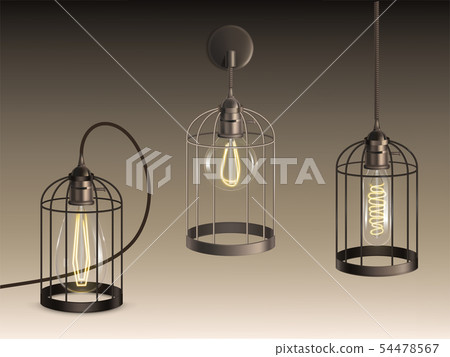 Cage lamps with Incandescent bulbs vector set Cage lamps with Incandescent bulbs vector set 54478567