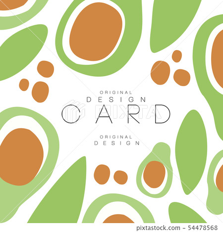 Vegetable card template. Green avocado with large seed. Delicious and healthy food. Abstract vector Vegetable card template. Green avocado with large seed. Delicious and healthy food. Abstract vector 54478568