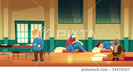 Night Shelter For Homeless People Cartoon Vector Stock Illustration