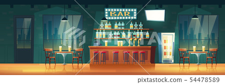 Bar in evening metropolis cartoon vector interior 54478589