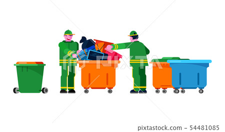 Janitor wiper yardman people sorting trash can vector bin recycle electronic waste garbage Janitor wiper yardman people sorting trash can vector bin recycle electronic waste garbage 54481085