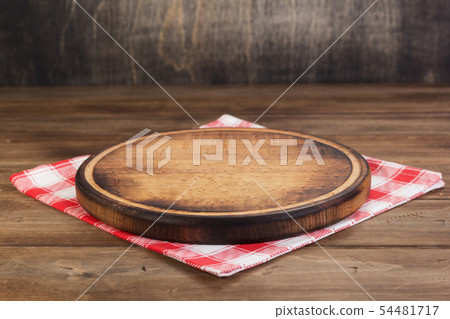 pizza cutting and napkin tablecloth at wooden 54481717