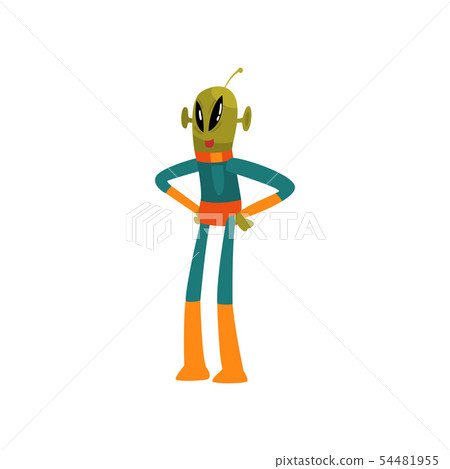 Funny Green Alien Standing with Hands on Its Waist, Humanoid Cartoon Character with Big Eyes Oval Funny Green Alien Standing with Hands on Its Waist, Humanoid Cartoon Character with Big Eyes Oval 54481955