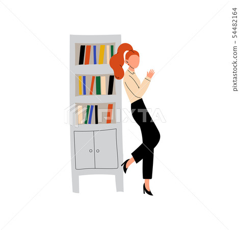 Businesswoman Standing Next to Bookcase, Young Woman Working in Office Vector Illustration 54482164