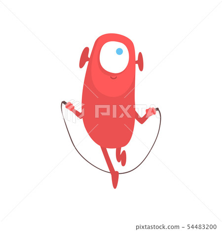 Cute Freaky Red One Eyed Monster Skipping Rope, Funny Friendly Alien Cartoon Character Vector Cute Freaky Red One Eyed Monster Skipping Rope, Funny Friendly Alien Cartoon Character Vector 54483200