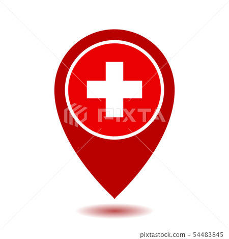 Map Pointer Icon With Cross, First Aid Sign. 54483845