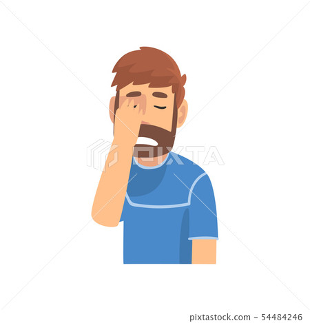 Disappointed Bearded Man Covering His Face with Hand, Guy Making Facepalm Gesture, Shame, Headache 54484246