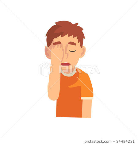 Guy Covering His Face with Hand, Teen Boy Making Facepalm Gesture, Shame, Headache, Disappointment 54484251