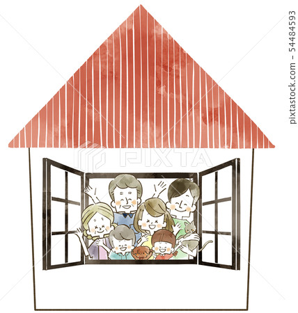 Three Generation Family-Home-Watercolor 54484593