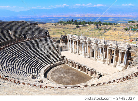 Ruins of theater in ancient Hierapolis, Pamukkale, 54485327