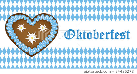 oktoberfest banner with gingerbread heart on bavaria flag background blue and white 54486278