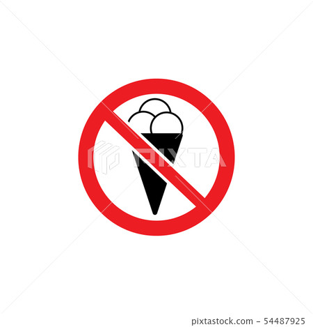 No ice cream icon isolated on white background. Flat cartoon warning sign about forbidden food No ice cream icon isolated on white background. Flat cartoon warning sign about forbidden food 54487925