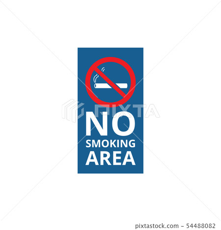 No smoking area - blue banner with crossed out red cigarette symbol. No smoking area - blue banner with crossed out red cigarette symbol. 54488082