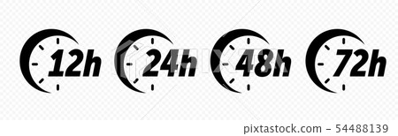 12, 24, 48 and 72 hours clock arrow vector icons. 54488139