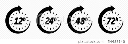12, 24, 48 and 72 hours clock arrow. Vector 54488140