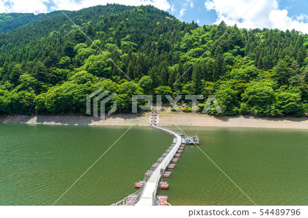 Floating bridge in Okutama Lake Tsumeura Floating bridge in Okutama Lake Tsumeura 54489796
