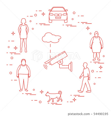 Security camera, dog, woman, girl, men, car Security camera, dog, woman, girl, men, car 54490195