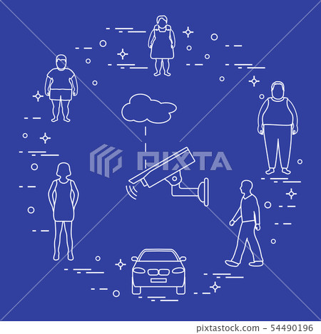 Security camera, boy, woman, girl, men, car Security camera, boy, woman, girl, men, car 54490196