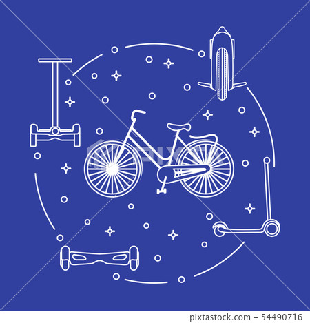 Bike, segway, mono-wheel, scooter, gyroscooter Bike, segway, mono-wheel, scooter, gyroscooter 54490716