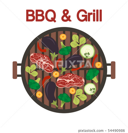 Barbecue grill with meat and vegetables Vector Barbecue grill with meat and vegetables Vector 54490986