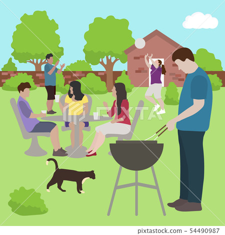 Family friends people on bbq party outdoors Vector Family friends people on bbq party outdoors Vector 54490987