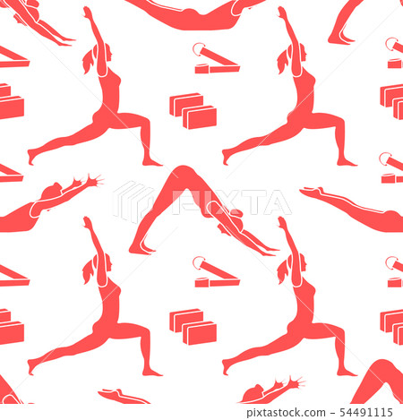 Sports seamless pattern with women doing yoga - Stock Illustration ...