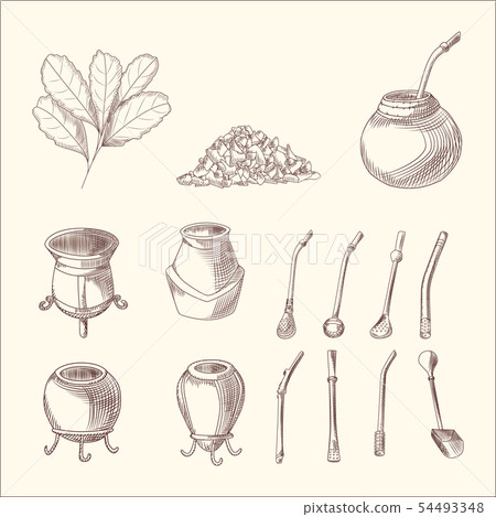 Set of yerba mate tea branch, calabash and 54493348