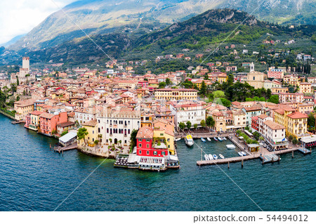 Malcesine aerial panoramic view, Italy 54494012
