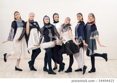 Group of beautiful girls in design costumes shot Group of beautiful girls in design costumes shot 54494425