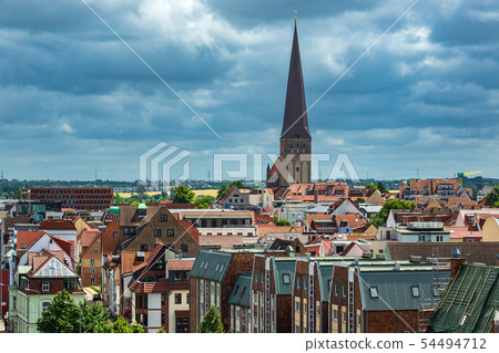View to a church and buildings in Rostock, Germany View to a church and buildings in Rostock, Germany 54494712