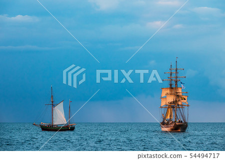 Windjammer on the Baltic Sea in Warnemuende, 54494717