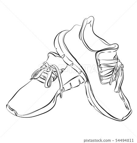 Hand drawn of sneakers isolated on white. - Stock Illustration ...