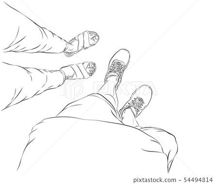 Hand Drawn women and men stand in the top view. 54494814