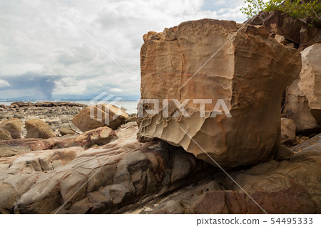 Rocky shore on small island in Malaysia 54495333