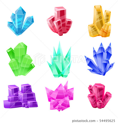 Crystal set. Different shapes and colors. Crystal stone or precious stone. Precious stone Magic 54495625