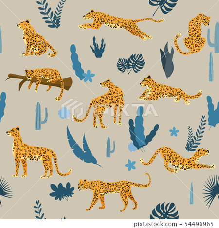 Seamless pattern with leopards in different... - Stock Illustration ...