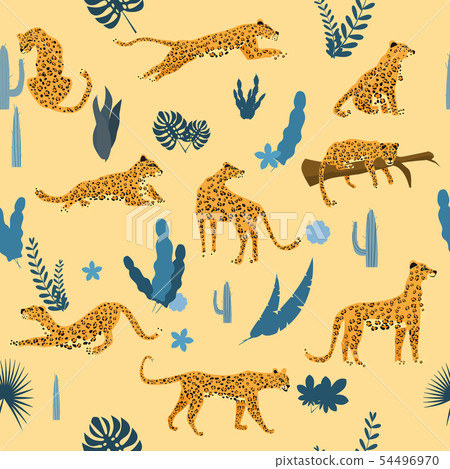 Seamless pattern with leopards in different... - Stock Illustration ...