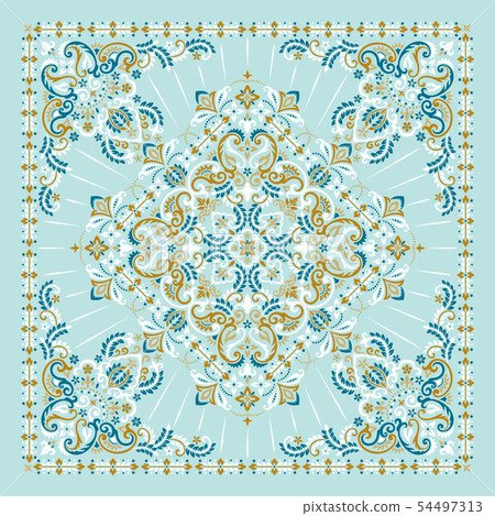 Vector ornament Bandana Print. Traditional ornamental ethnic pattern with paisley and flowers. Silk Vector ornament Bandana Print. Traditional ornamental ethnic pattern with paisley and flowers. Silk 54497313