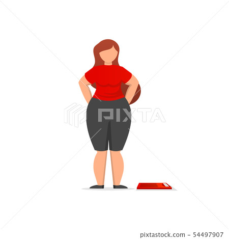 The girl thinks about losing weight and weight 54497907