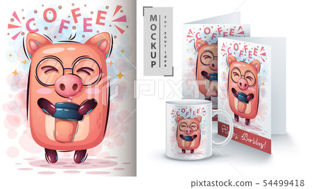 Pig with coffee - mockup for your idea 54499418