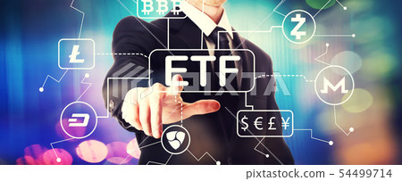 Cryptocurrency ETF theme with a businessman Cryptocurrency ETF theme with a businessman 54499714
