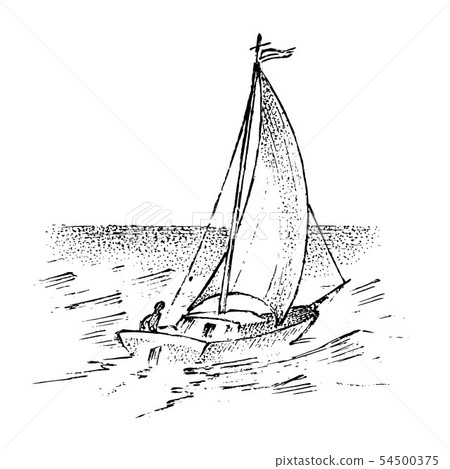 Sailboat in the sea, summer adventure, active vacation. Seagoing vessel, marine ship or nautical Sailboat in the sea, summer adventure, active vacation. Seagoing vessel, marine ship or nautical 54500375